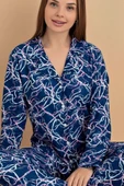 Karışık Desenli Süet Pijama Takımı Lacivert thumbnail 2