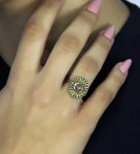 Doğal Taş Güneş Yuvarlak Doğal Taşlı Antik Model Kadın Ayarlanabillir Yüzük euy70gns thumbnail 2