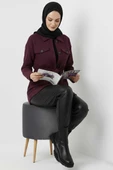 Kuşaklı Düğmeli Kaşe Ceket Mor thumbnail 1