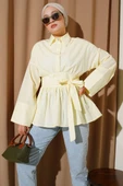 Gizli Düğmeli Bel Kuşaklı Gömlek Sarı thumbnail 2