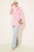 Cep Kapaklı Tek Düğmeli Blazer Ceket Pembe thumbnail 2