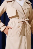 Parça Detaylı Bilek Kemerli Trençkot Bej thumbnail 4