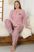 Desenli Büyük Beden Pijama Takımı Pudra thumbnail 1