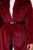 Madonna Yaka Kemerli Kürk Mont Bordo thumbnail 4