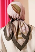 Çiçekli Şeritli Bambu Kraş Eşarp Haki thumbnail 3