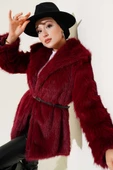Madonna Yaka Kemerli Kürk Mont Bordo thumbnail 1