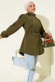 Bel Tünelli Kapüşonlu Trençkot Haki thumbnail 1