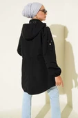 Bel Tünelli Kapüşonlu Trençkot Siyah thumbnail 3