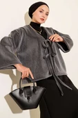 Basic İp Detaylı Sakallı Ceket Gri thumbnail 1