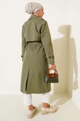 Dört Düğmeli Kruvaze Yaka Trençkot Haki thumbnail 3