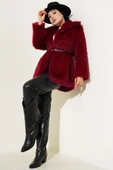 Madonna Yaka Kemerli Kürk Mont Bordo thumbnail 2