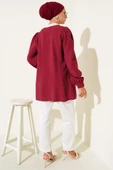Brit Düğmeli Tensel Gömlek Bordo thumbnail 3