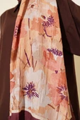 Çiçek Desenli Soft Bambu Kraş Şal Kahve thumbnail 4