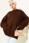 Basic Oversize Triko Tunik Kahve thumbnail 1