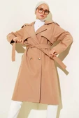 Omuz Apoletli Düğme Detaylı Trençkot Camel thumbnail 1