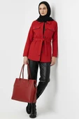 Kuşaklı Düğmeli Kaşe Ceket Kırmızı - 1