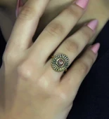 Doğal Taş Güneş Yuvarlak Doğal Taşlı Antik Model Kadın Ayarlanabillir Yüzük euy70gns thumbnail 1