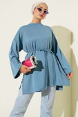 Düşük Duble Kol Tunik İndigo thumbnail 1