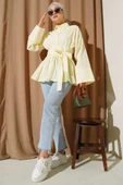 Gizli Düğmeli Bel Kuşaklı Gömlek Sarı thumbnail 1