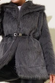 Madonna Yaka Kemerli Kürk Mont Füme thumbnail 4