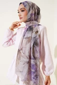 Lilyum Desen Ebruli Şal Lila thumbnail 2