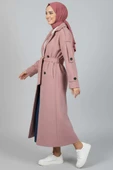 Kuşaklı Düğme Detaylı Kaşe Kaban Pudra thumbnail 2