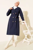 Apoletli Kruvaze Yaka Trençkot Lacivert thumbnail 1