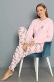 Çiçek Desenli Fitilli Pijama Takımı Pembe thumbnail 1
