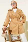 Bel Tünelli Çıtçıt Düğmeli Trençkot Latte thumbnail 1