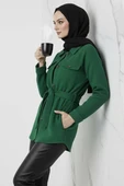 Kuşaklı Düğmeli Kaşe Ceket Zümrüt - 2