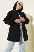 Bel Tünelli Kapüşonlu Trençkot Siyah thumbnail 2