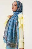 Mini Yaprak Desenli Şal Soft Mavi thumbnail 2