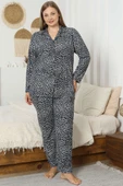 Leopar Desen Süet Büyük Beden Pijama Takım Mavi thumbnail 1