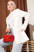 Cep Kapaklı Tek Düğmeli Blazer Ceket Ekru thumbnail 1
