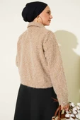 Çift Cepli Fermuarlı Kısa Ceket Latte thumbnail 3