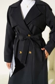 Omuz Apoletli Düğme Detaylı Trençkot Siyah thumbnail 4
