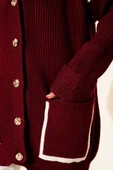 Cepli Gold Düğmeli Triko Hırka Bordo thumbnail 4