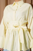 Gizli Düğmeli Bel Kuşaklı Gömlek Sarı thumbnail 4