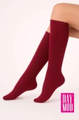 Daymod Rib Fitilli Dizaltı Çorap Bordo - 1