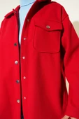 Çıtçıt Düğmeli Gömlek Yaka Kaşe Ceket Kırmızı - 4