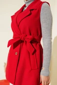 Sıfır Kol Kuşaklı Kaşe Yelek Kırmızı - 4