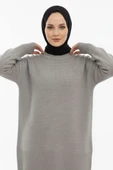 Düşük Omuz Detaylı Triko Tunik Gri thumbnail 1