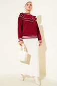 Önü Fırfırlı Triko Kazak Bordo thumbnail 2