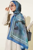 Amber Serisi Şerit Geçişli Şal Mavi thumbnail 2