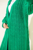 Saç Örgü Uzun Triko Hırka Yeşil thumbnail 4
