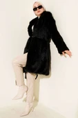 Geniş Yaka Kürklü Uzun Mont Siyah thumbnail 2