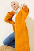 Saç Örgü Uzun Triko Hırka Hardal thumbnail 2