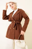 Tek Omuz Apoletli Düğmeli Trençkot Kahve thumbnail 1