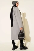 Kruvaze Yaka İki Düğmeli Detaylı Kaşe Kaban Gri thumbnail 3