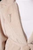 Kuşaklı Bronş Detaylı Kaşe Kaban Bej thumbnail 4
